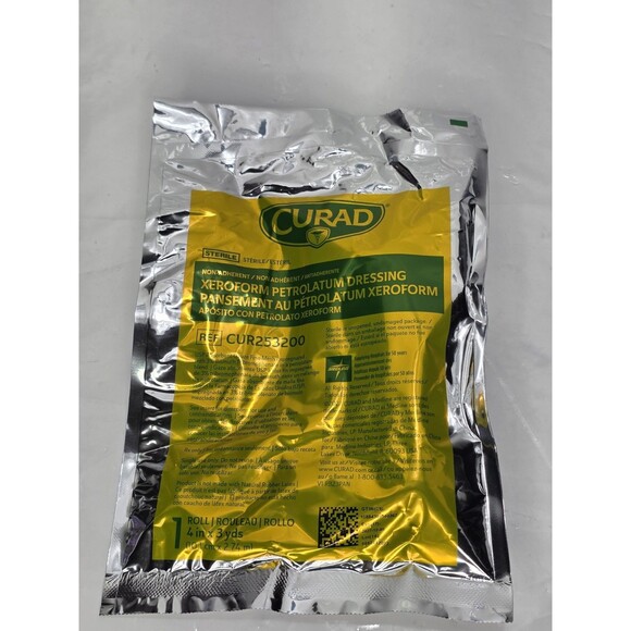 4 in X 3 yds CURAD Non-Adhering Dressing Xeroform Sterile CUR253200, Exp 2027 - Picture 1 of 4